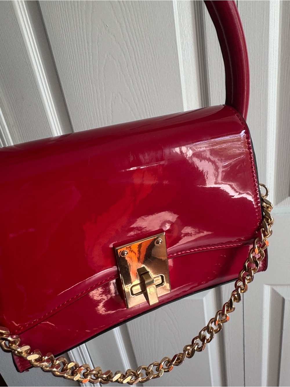 Aldo glossy red patent top-handle mini bag with gold chain - Picture 6 of 8